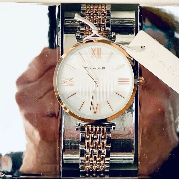 NWT Gorgeous  Tahari Silver Gold Quartz White Dial Stainless Steel Women\'s Watch main image 4